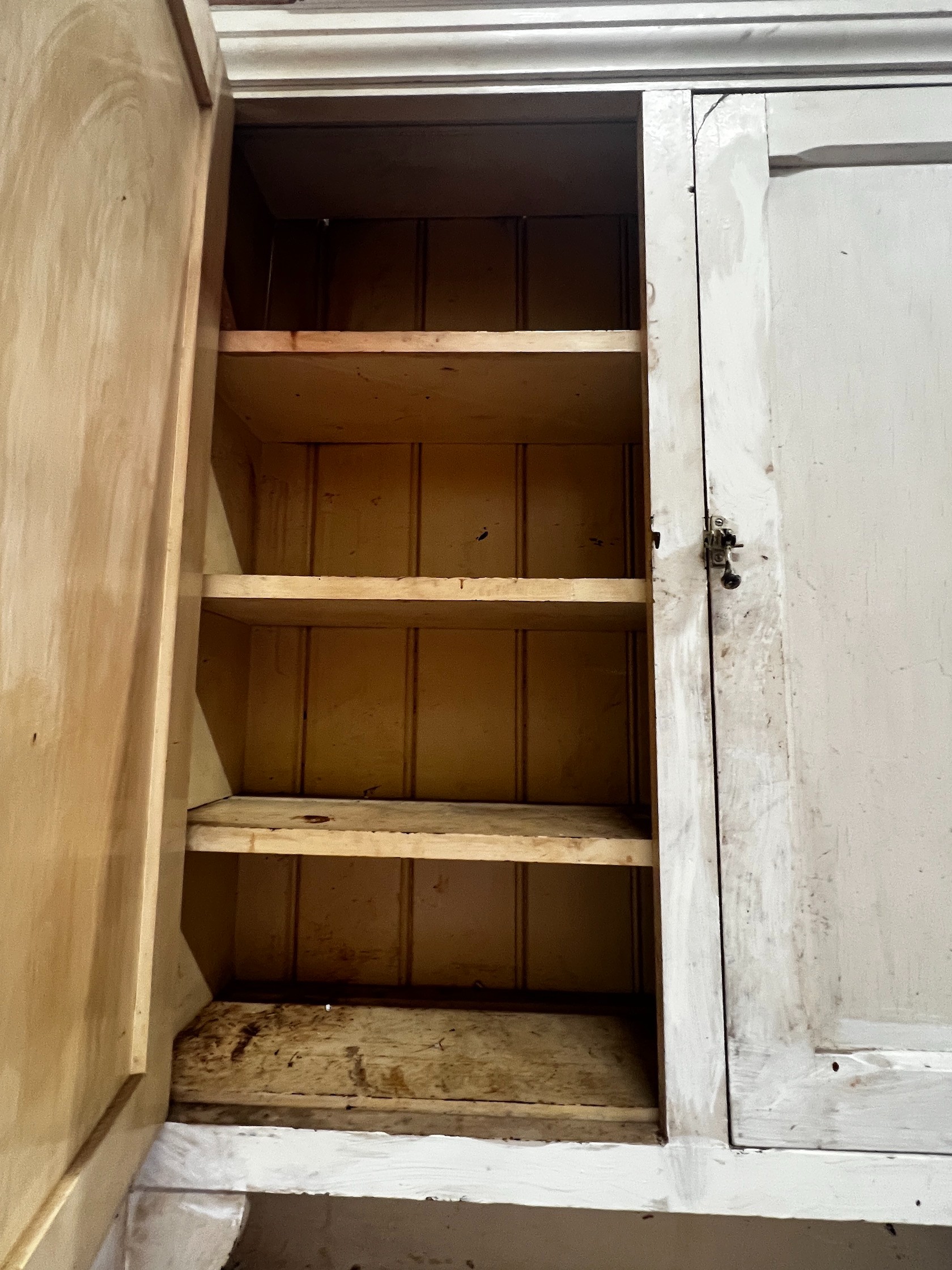A late Victorian painted pine dresser, width 158cm depth 44cm height 230cm